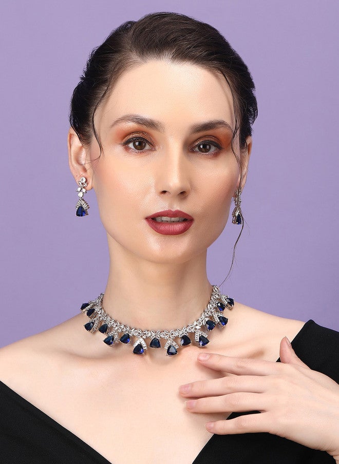 StileAdda Silver-Plated CZ & AD-Studded Necklace and Earrings Set - Image 5