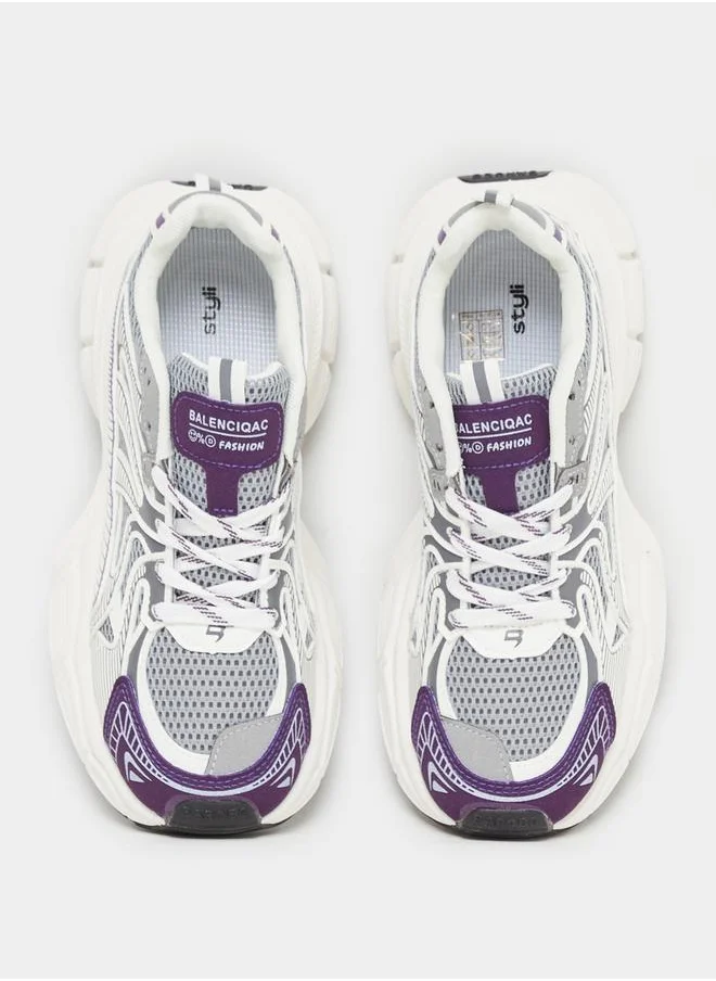 Styli Mesh Chunky Sole Lace-Up Sneakers