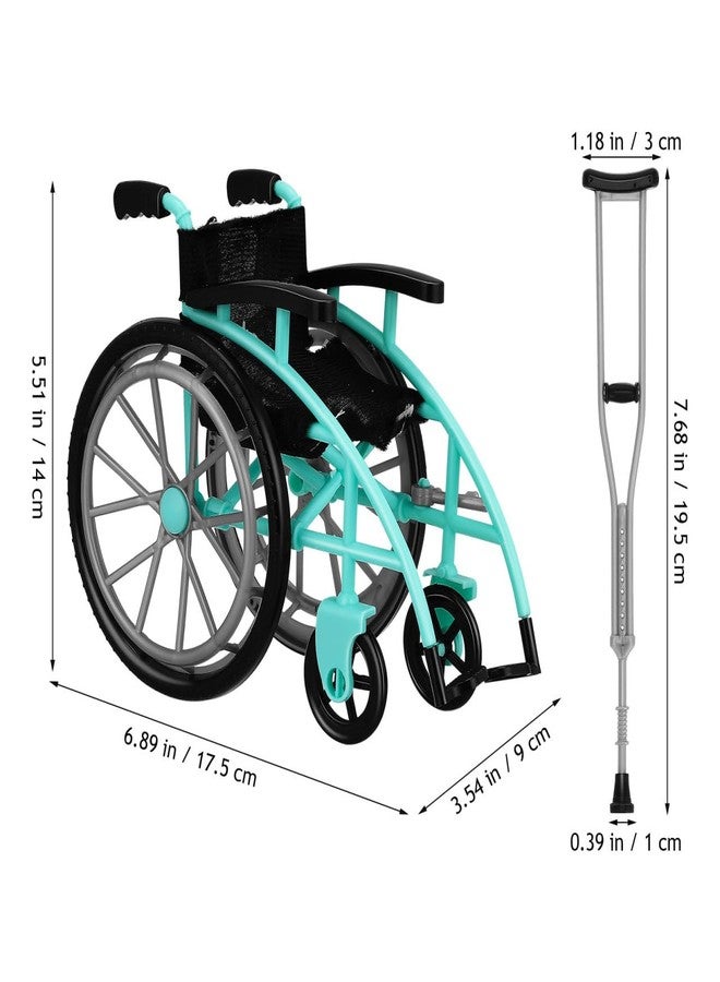 VICASKY 6" BJD Doll Miniature Foldable Wheelchair & Crutch Set (Green) - 3 Sets, Realistic Simulation Mobility Aid Accessories for Dollhouse, Micro Landscape, and Doll Photography - Image 4