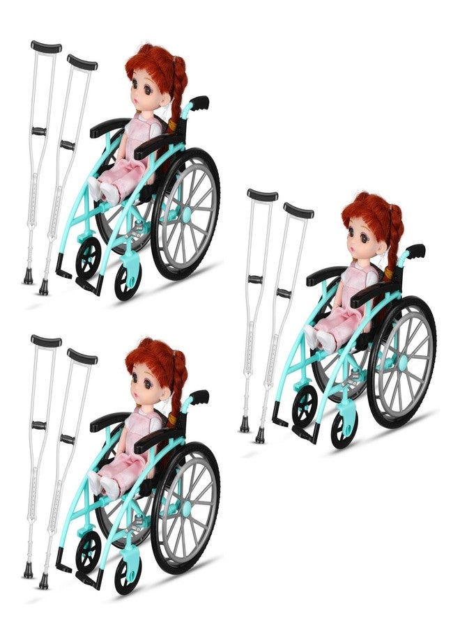 VICASKY 6" BJD Doll Miniature Foldable Wheelchair & Crutch Set (Green) - 3 Sets, Realistic Simulation Mobility Aid Accessories for Dollhouse, Micro Landscape, and Doll Photography - Image 1