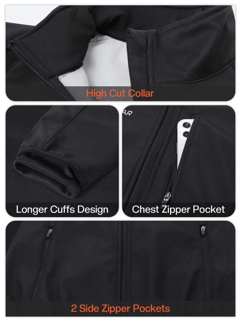 BERGRISAR Winter Cycling Jacket for Men with 6 Pockets Windproof Thermal Softshell Bike Jacket Running Windbreaker Black X-Large - Image 4