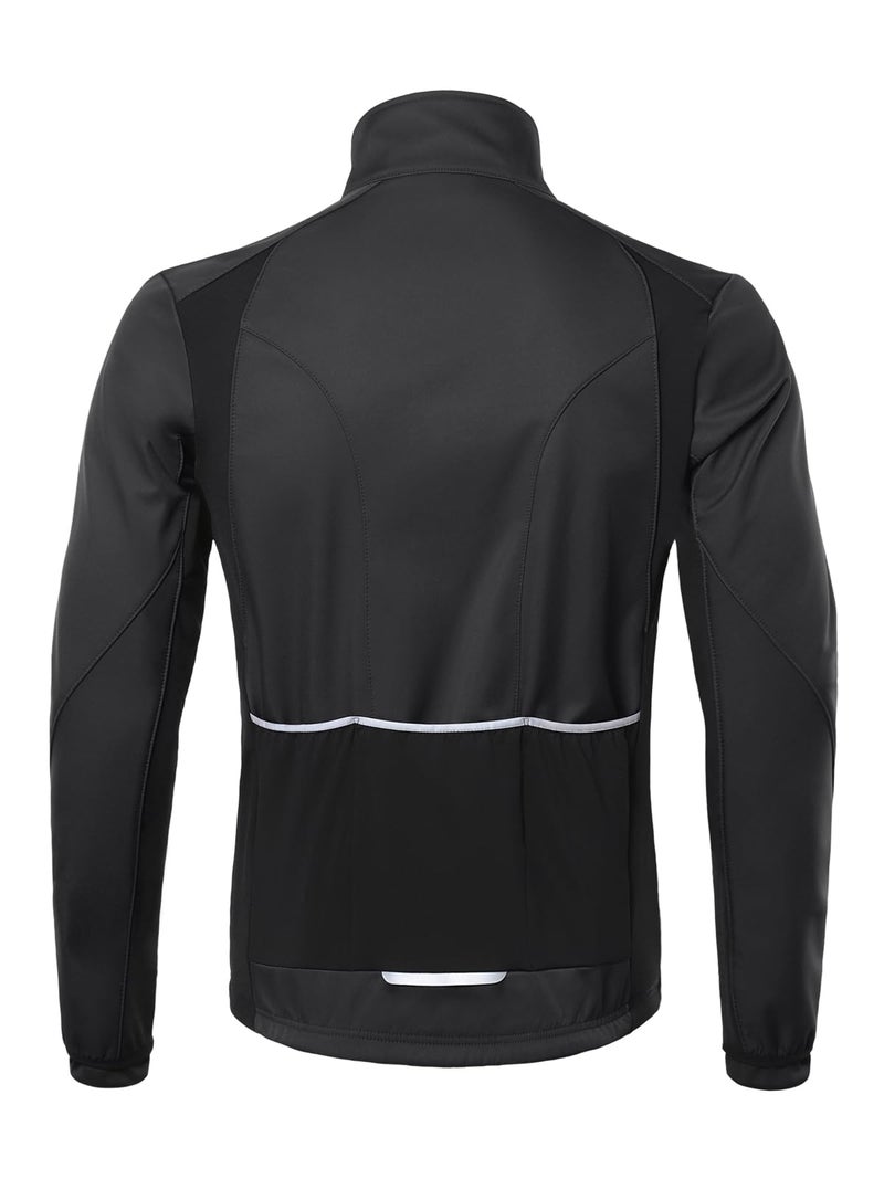 BERGRISAR Winter Cycling Jacket for Men with 6 Pockets Windproof Thermal Softshell Bike Jacket Running Windbreaker Black X-Large - Image 2