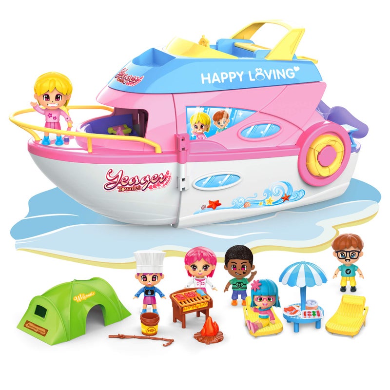 iPlay, iLearn iPlay iLearn Boat Dollhouse Playset for Girls 35 Kids Pretend Play Doll House Set W Cruise Ship Dolls Camping Accessories Birthday Gifts for 4 5 6 Year Olds Children Toddlers - Image 2