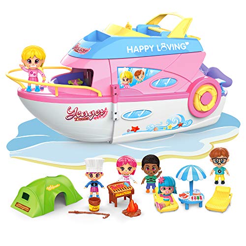 iPlay, iLearn iPlay iLearn Boat Dollhouse Playset for Girls 35 Kids Pretend Play Doll House Set W Cruise Ship Dolls Camping Accessories Birthday Gifts for 4 5 6 Year Olds Children Toddlers - Image 1