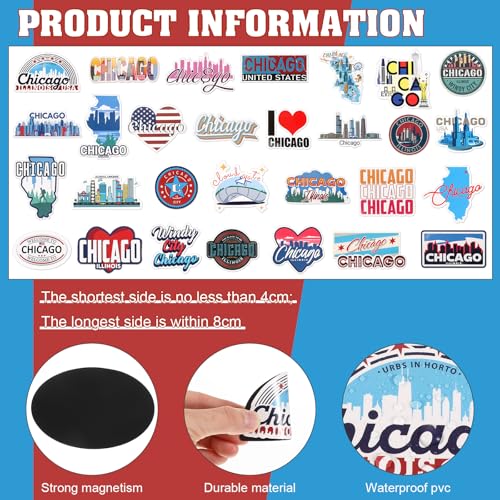 Konohan 30 Pcs Chicago Souvenirs Gifts Chicago Magnet for Refrigerator City Magnetic Refrigerator Stickers for Home Decoration - Image 2