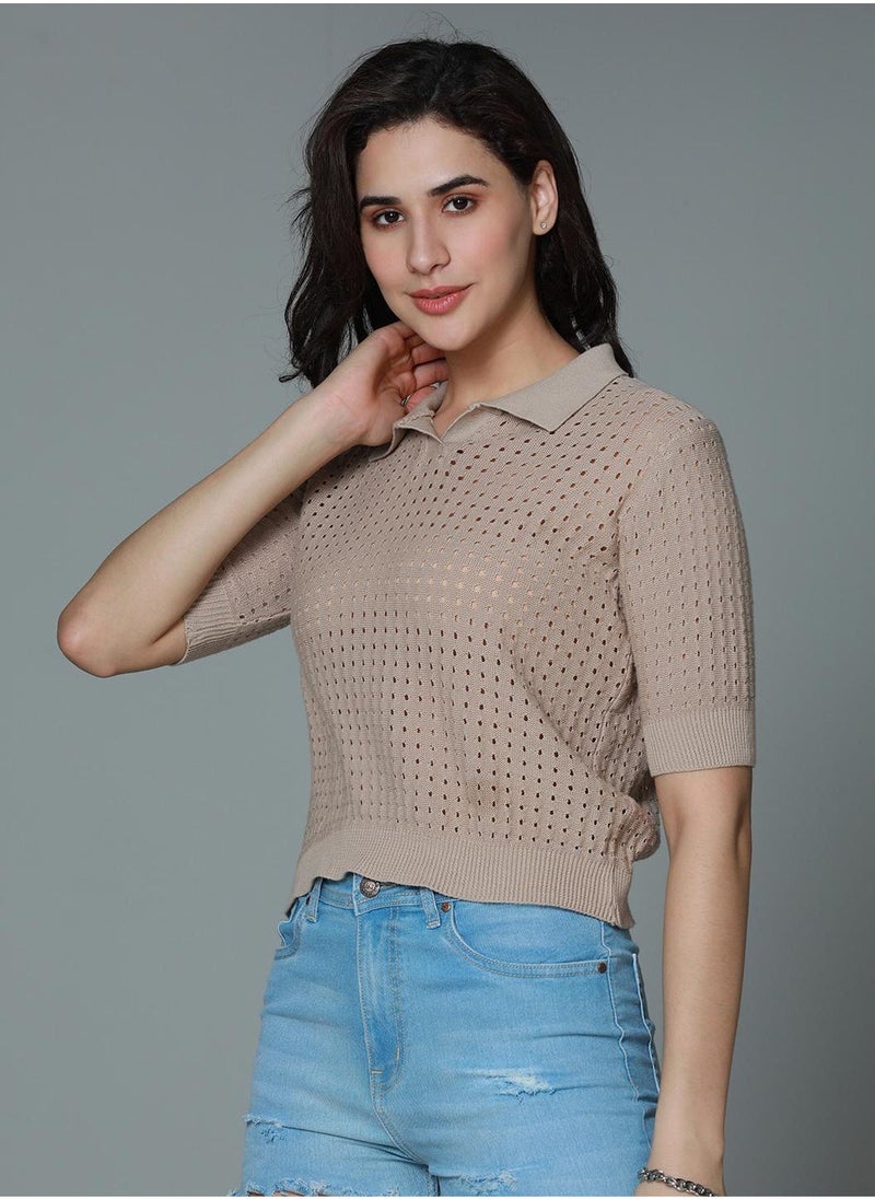 Regular Fit Brown Crochet Top for Women with Spread Collar - pzsku/Z440E20547136D1014E40Z/45/_/1727952688/916f8030-e958-4272-84a3-9b5d40923fd6