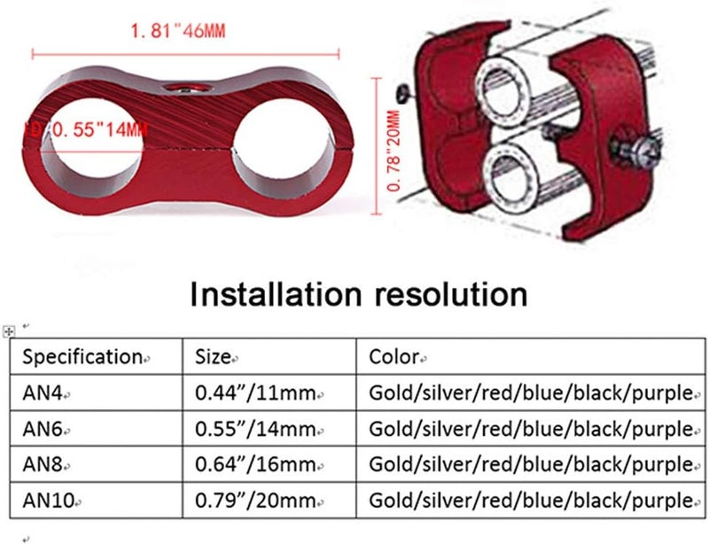 RASTP 6AN Hose Separator Clamp - Aluminum Fuel Line Mounting Clamp (4pcs, Red) - Image 4