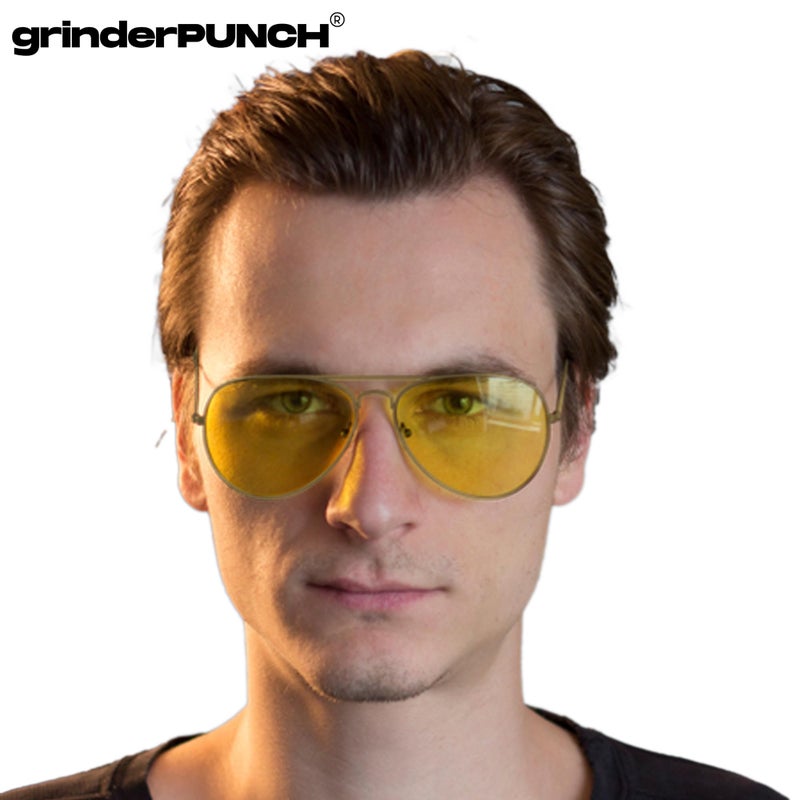 grinderPUNCH Mens Large Aviator Yellow Lens Sunglasses - Colored Tint Lens - Image 3