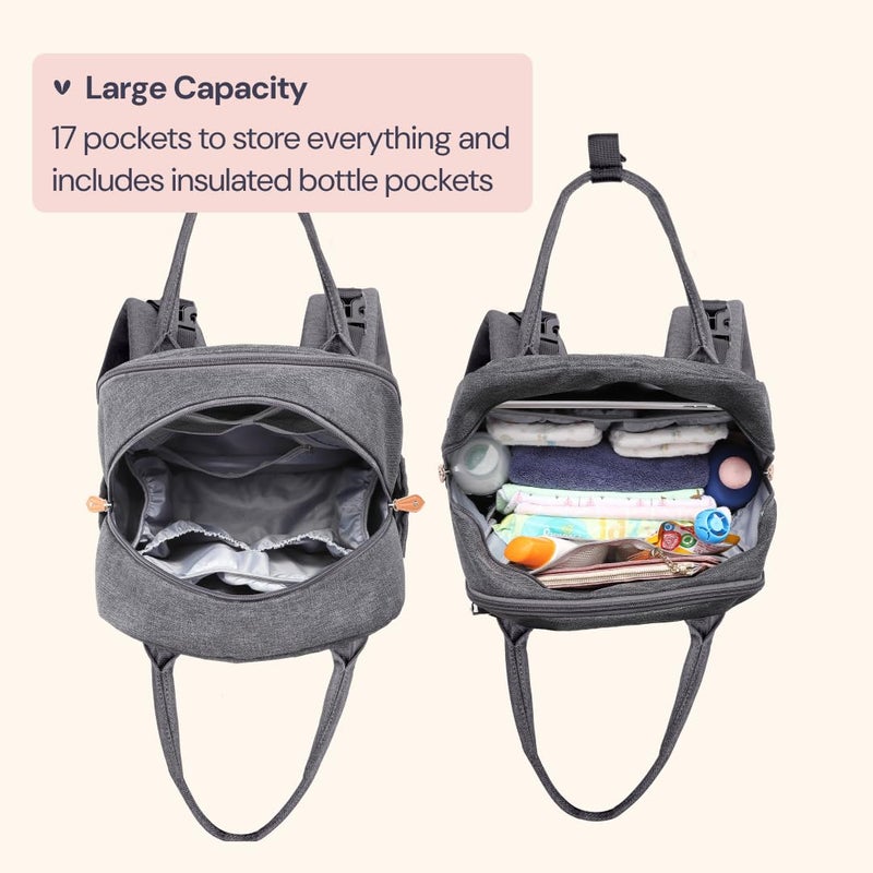 BabbleRoo Diaper Bag Backpack - Baby Essentials Travel Tote - Multi Function Waterproof Diaper Bag, Travel Essentials Baby Bag with Changing Pad, Stroller Straps & Pacifier Case - Unisex, Dark Gray - Image 2