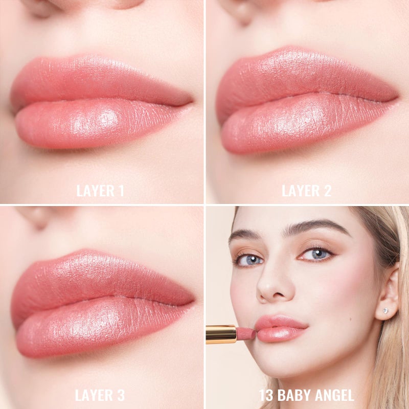 Oulac Light Pink Lipstick for Women with Metallic 3D Shine Lightweight Hydrating Formula, High Impact Lip Color, Vegan Beauty, Full Coverage Lip Makeup, Christmas Gifts for Women, Baby Angel(13) - Image 4
