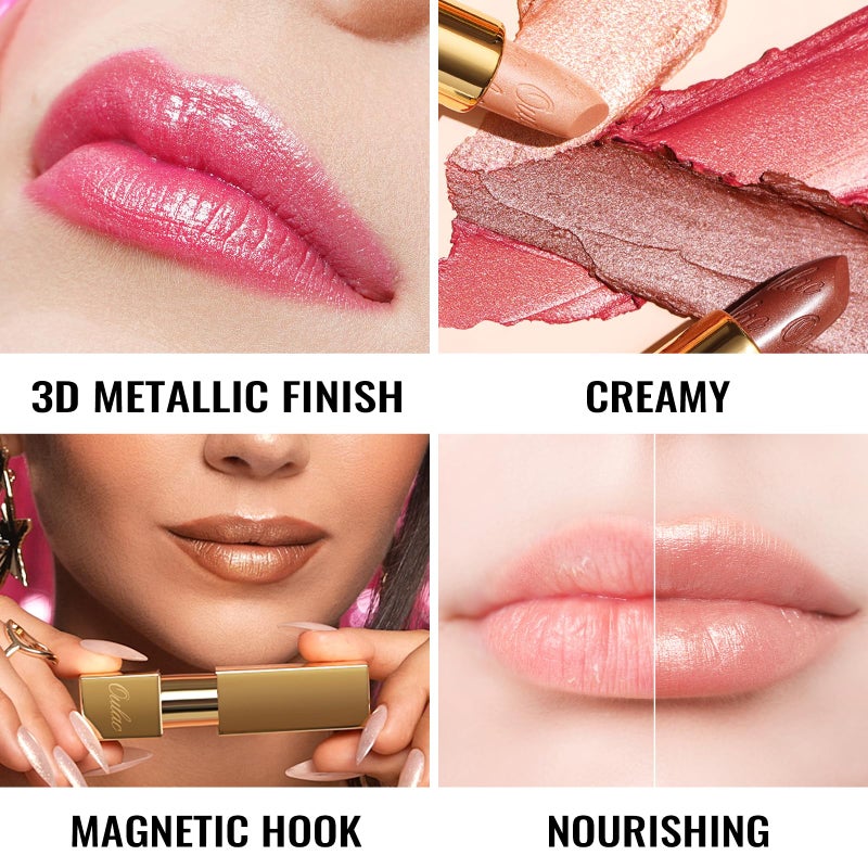 Oulac Light Pink Lipstick for Women with Metallic 3D Shine Lightweight Hydrating Formula, High Impact Lip Color, Vegan Beauty, Full Coverage Lip Makeup, Christmas Gifts for Women, Baby Angel(13) - Image 2