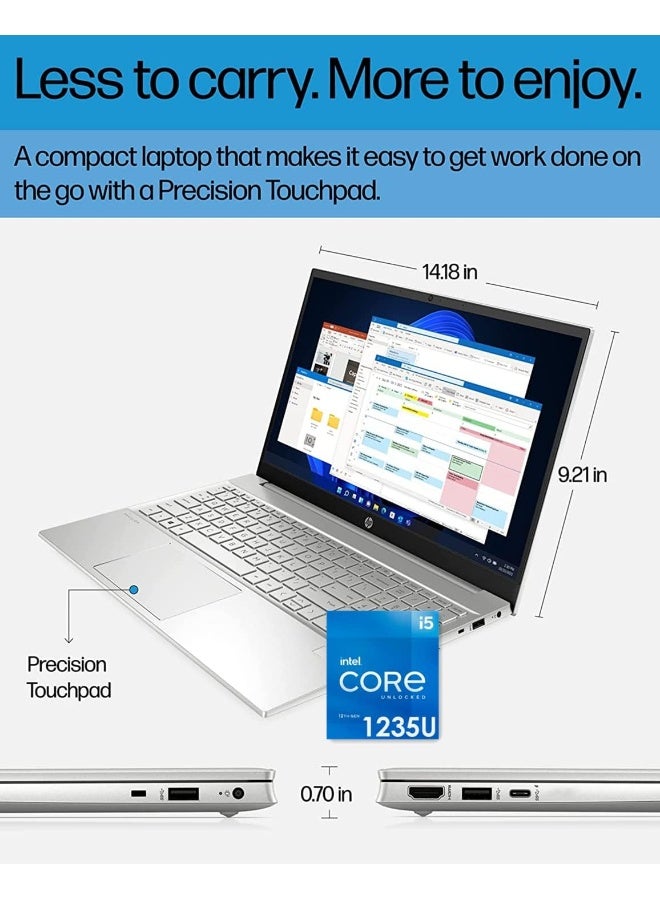 HP (Upgraded) 15 Pavilion Laptop – Intel Core 12th Gen i5-1235U (10-core) – 15.6 '' FHD IPS 1080p Touchscreen – Windows 11 – 16GB RAM – 1TB PCIe SSD – Wi-Fi 6 – Type-C - Webcam - w/Mouse Pad, Silver English Natural Silver - Image 3