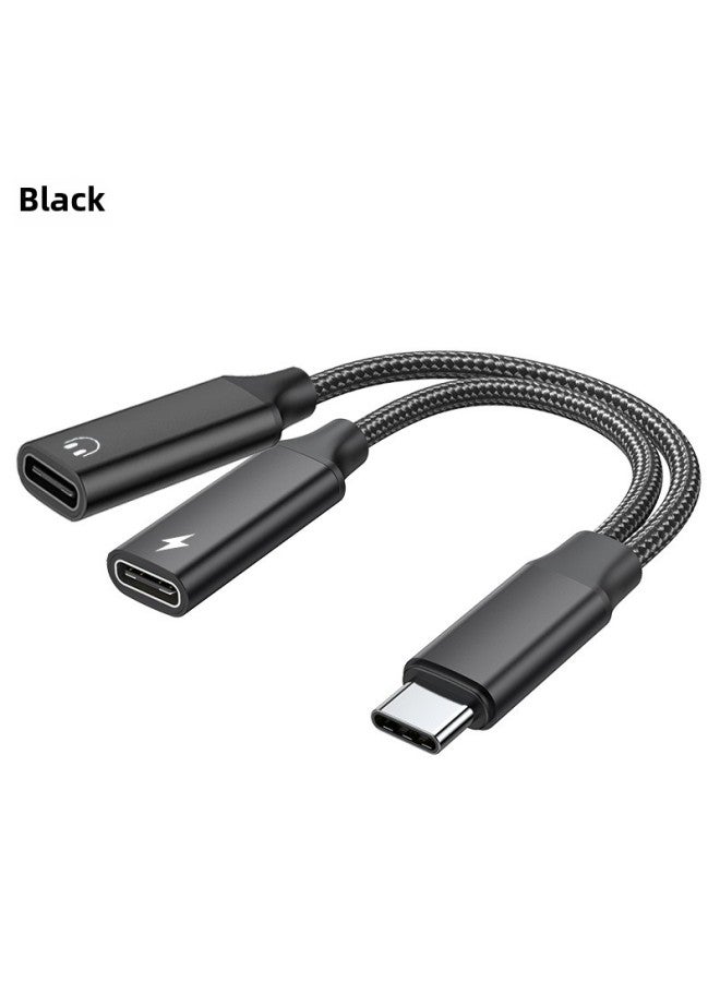 Type-C To 3.5mm 2-in -1 Adapter Charging PD60W For Ipad2020 Tablet-Color:Double Type-c Digital Black 15W - Image 1