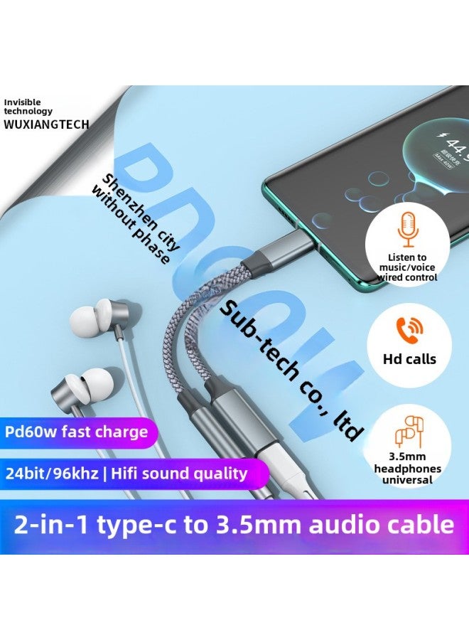 Type-C To 3.5mm 2-in -1 Adapter Charging PD60W For Ipad2020 Tablet-Color:Double Type-c Digital Black 15W - Image 2
