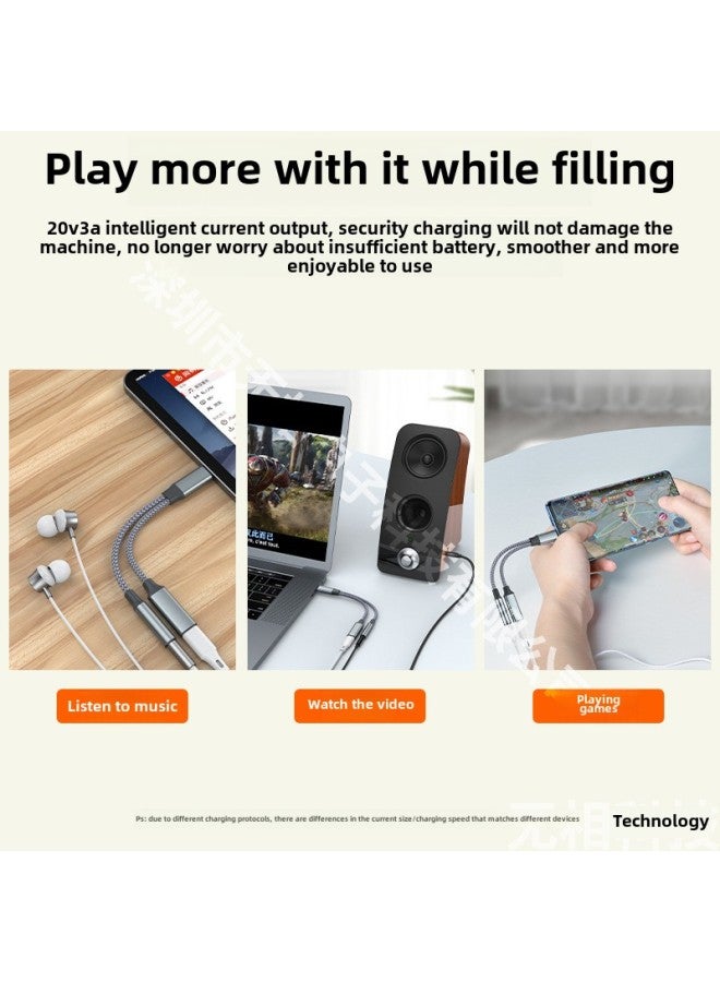 Type-C To 3.5mm 2-in -1 Adapter Charging PD60W For Ipad2020 Tablet-Color:Double Type-c Digital Black 15W - Image 3