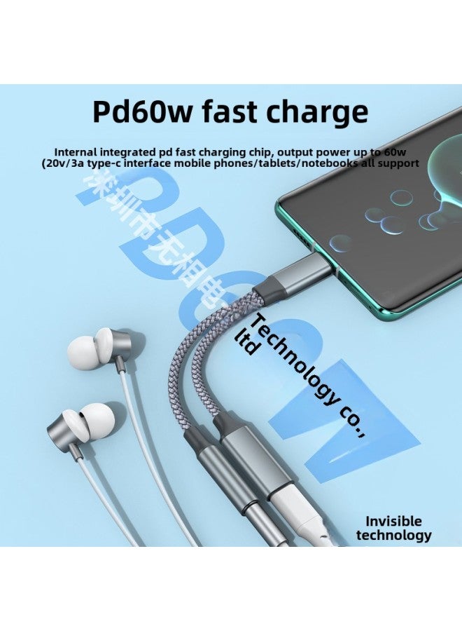 Type-C To 3.5mm 2-in -1 Adapter Charging PD60W For Ipad2020 Tablet-Color:Double Type-c Digital Black 15W - Image 4