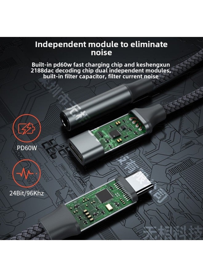 Type-C To 3.5mm 2-in -1 Adapter Charging PD60W For Ipad2020 Tablet-Color:Double Type-c Digital Black 15W - Image 5