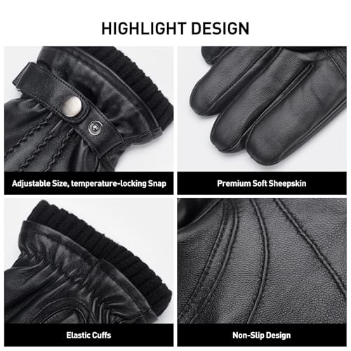 BISON DENIM Sheepskin Leather Winter Warm Touchscreen Gloves with Cashmere Lining Driving Motorcycle Gloves Black XXL - Image 3