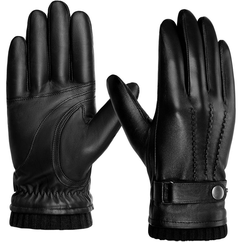 BISON DENIM Sheepskin Leather Winter Warm Touchscreen Gloves with Cashmere Lining Driving Motorcycle Gloves Black XXL - Image 2