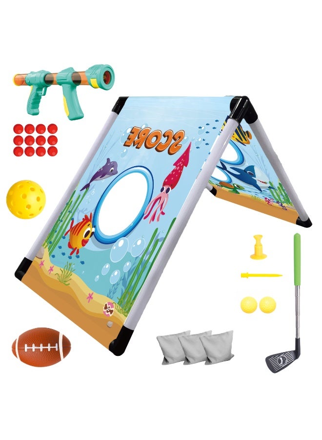 Chanak 5 In 1 Games Throwing Set For Kids Includes Cannon Gun, Rugby, Golf, And Target Toss Indoor & Outdoor Sports Play Set - Image 1