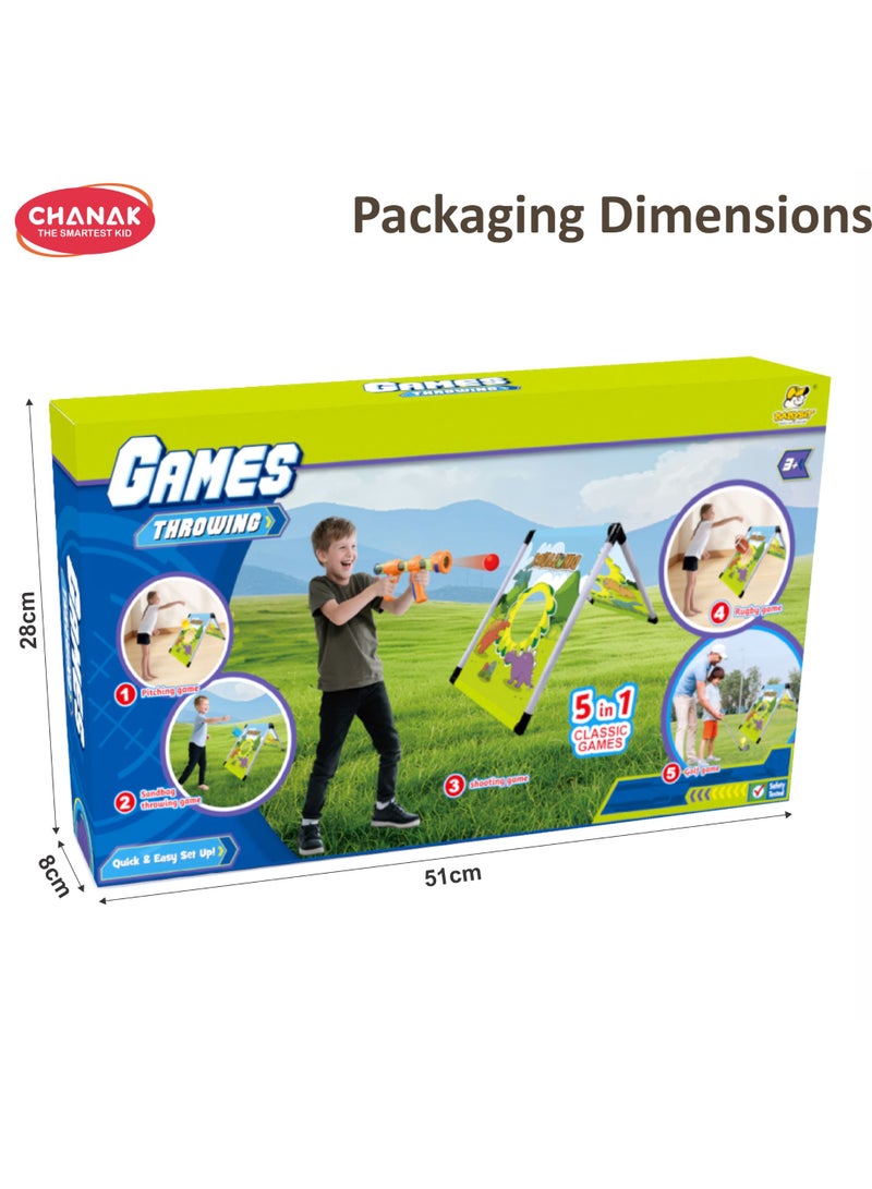 Chanak 5 In 1 Games Throwing Set For Kids Includes Cannon Gun, Rugby, Golf, And Target Toss Indoor & Outdoor Sports Play Set - Image 2