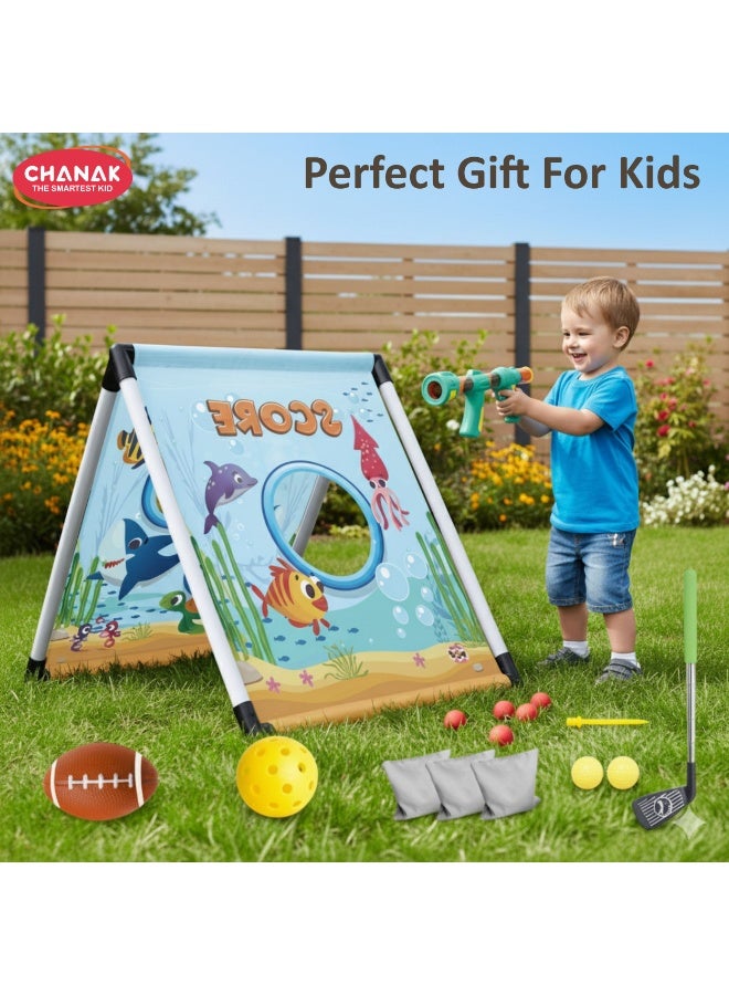 Chanak 5 In 1 Games Throwing Set For Kids Includes Cannon Gun, Rugby, Golf, And Target Toss Indoor & Outdoor Sports Play Set - Image 5