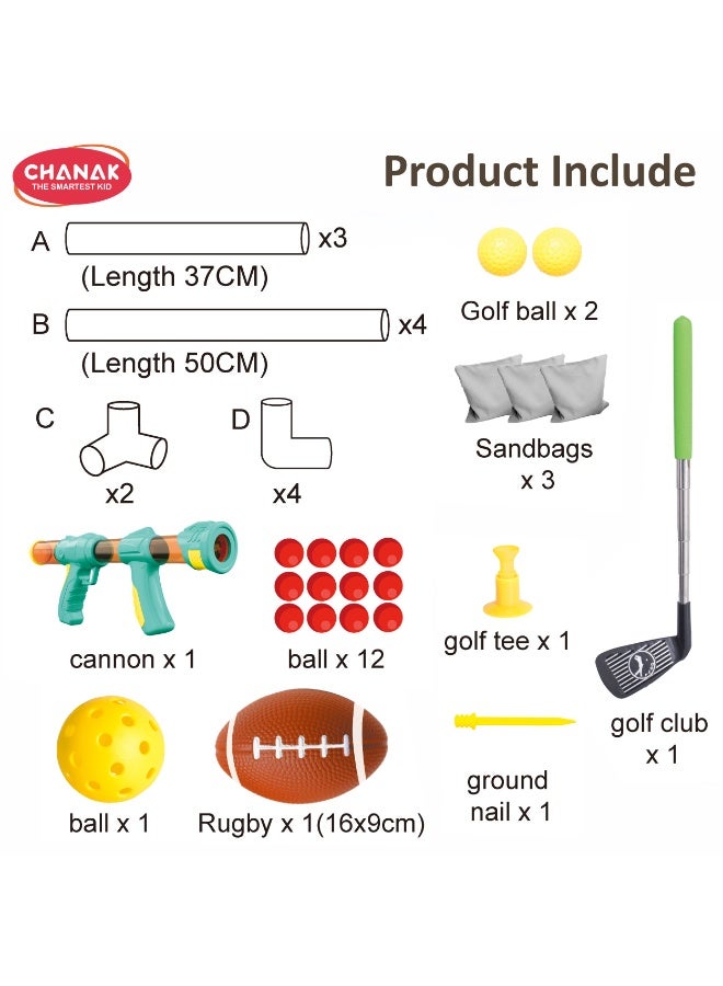 Chanak 5 In 1 Games Throwing Set For Kids Includes Cannon Gun, Rugby, Golf, And Target Toss Indoor & Outdoor Sports Play Set - Image 4