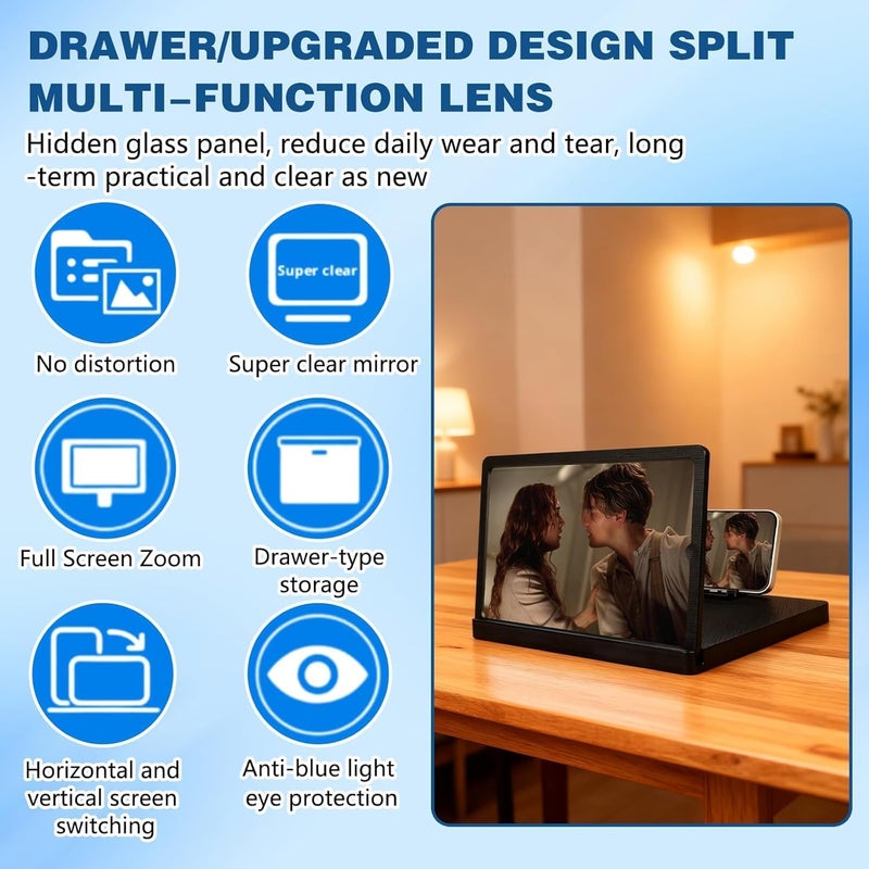 Movued Big Screen Phone Magnifier,HD Screen Expander, Foldable Phone Stand with Movie Screen Amplifier for Travel, Portable 3D Magnifying Screen for Elderly, with All Phones (12 in) - Image 5