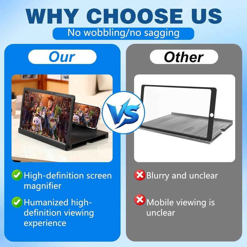 Movued Big Screen Phone Magnifier,HD Screen Expander, Foldable Phone Stand with Movie Screen Amplifier for Travel, Portable 3D Magnifying Screen for Elderly, with All Phones (12 in) - Image 3