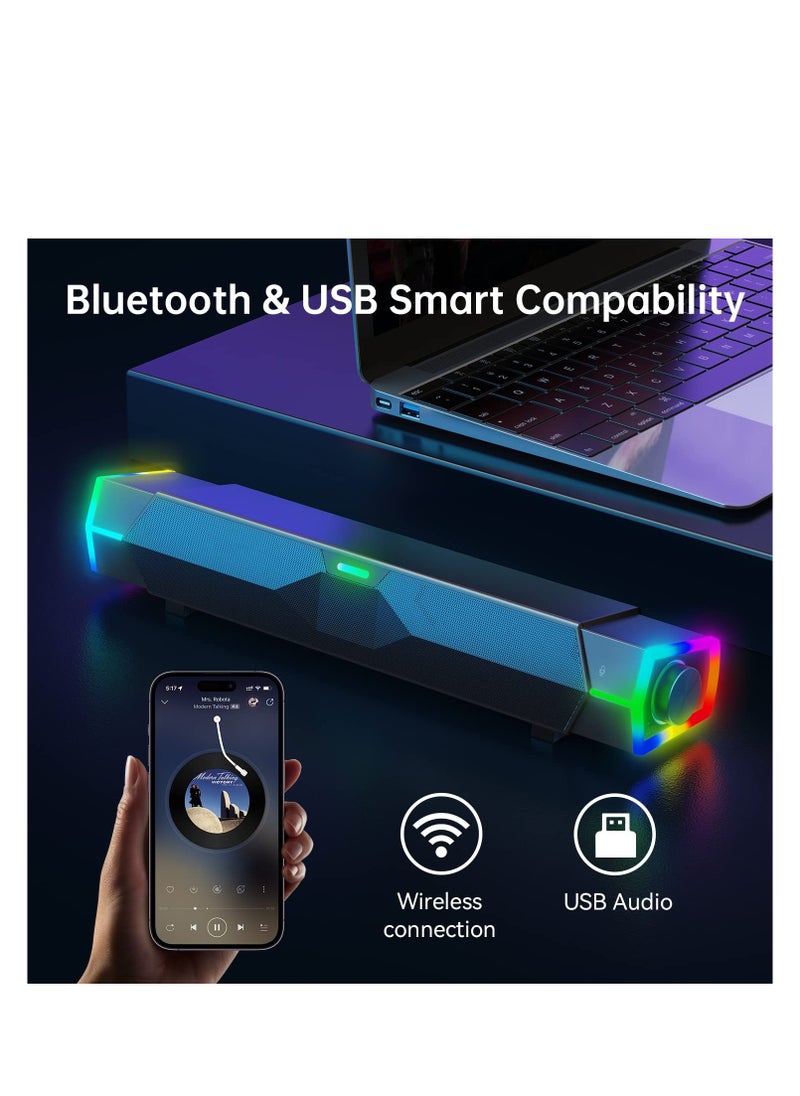 Excefore - Computer Speakers for PC Desktop Monitor, Dynamic RGB Bluetooth Soundbar, Bluetooth & USB Powered PC Speakers with Microphone, HiFi Stereo Gaming Speakers for Desktop - Image 1