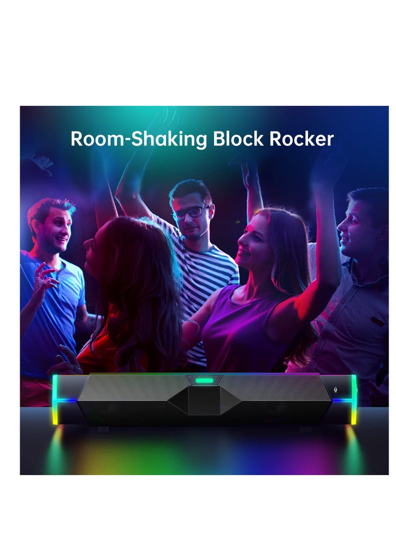 Excefore - Computer Speakers for PC Desktop Monitor, Dynamic RGB Bluetooth Soundbar, Bluetooth & USB Powered PC Speakers with Microphone, HiFi Stereo Gaming Speakers for Desktop - Image 1