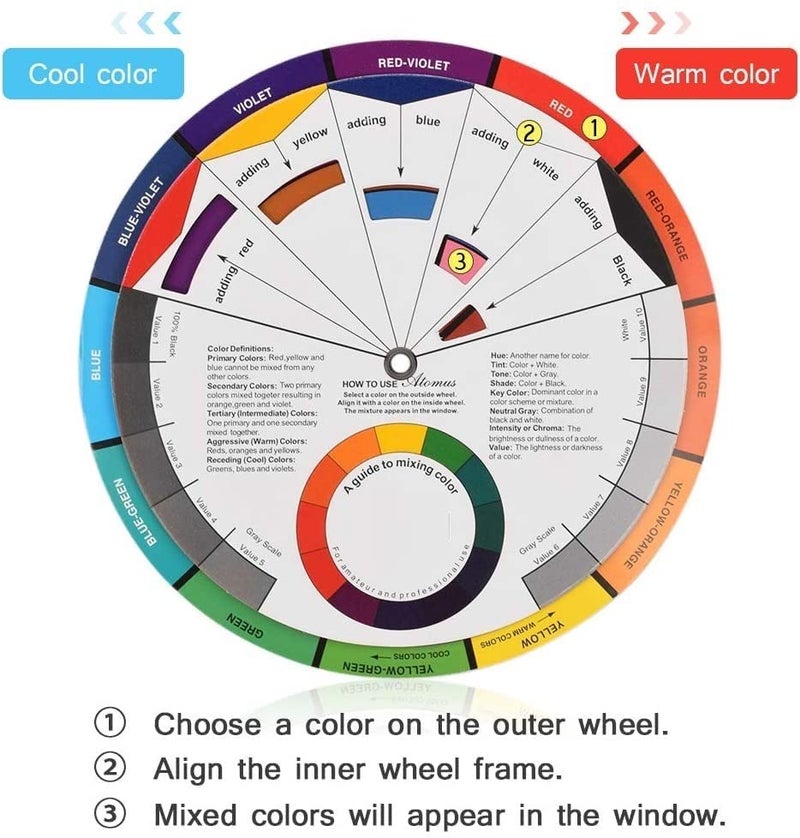 deziineý1 PCS BIG Color Wheel Card ý A Handy Color Mixing Guide for Students, Amateurs and Professionals ý Definitions, Color Relationships, Color Wheel and More(9.4INCH) - Image 3
