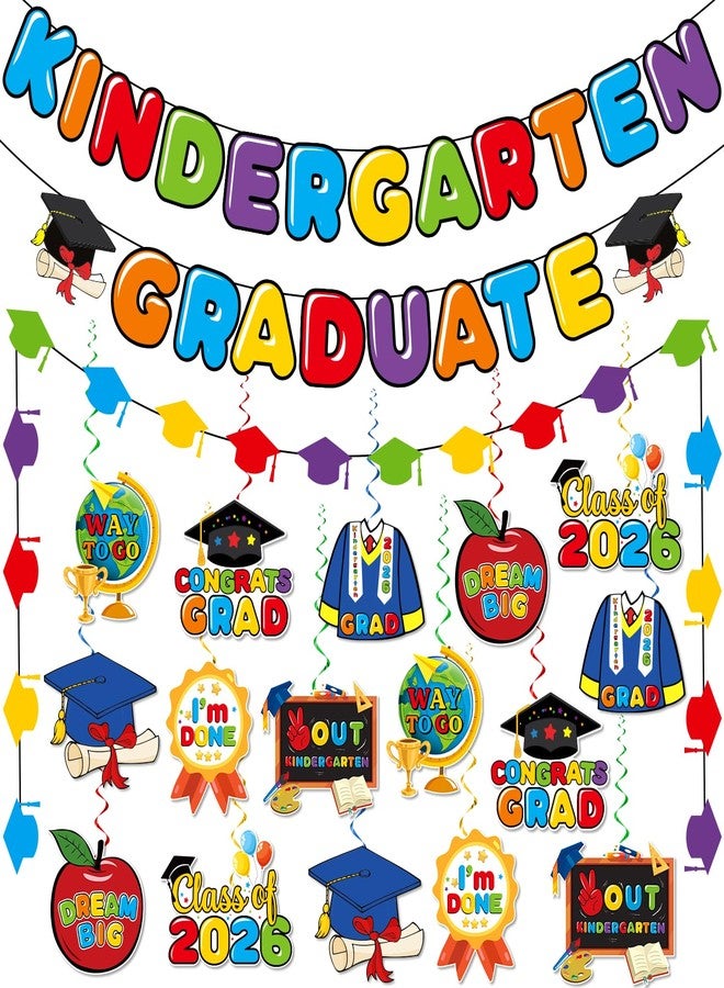 Biswiter Kindergarten Graduation Decorations Banner Hanging Swirls, Kindergarten Graduation Party Decorations 2026 Banner, Class of 2026 Congrats Grad Kinder garten Graduate Swirls for Party - Image 1
