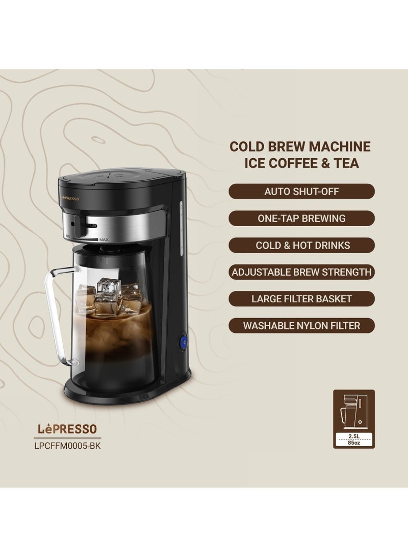 ليبرسو ماكينة تحضير القهوة والشاي المثلجة بسعة 2.5 لتر وقوة 750 وات وخزان مياه بسعة 900 مل وإيقاف تشغيل تلقائي وتحضير بضغطة واحدة ومشروبات باردة وساخنة وقوة تحضير قابلة للتعديل - أسود - Image 4