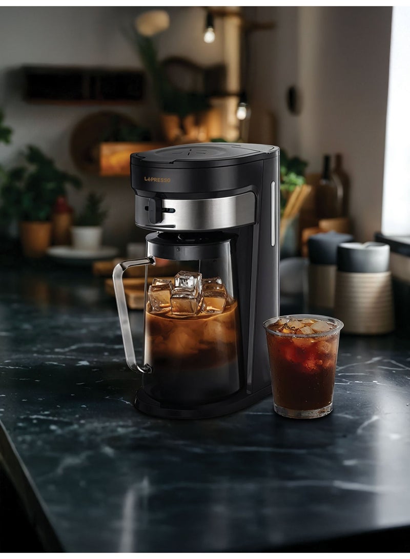 ليبرسو ماكينة تحضير القهوة والشاي المثلجة بسعة 2.5 لتر وقوة 750 وات وخزان مياه بسعة 900 مل وإيقاف تشغيل تلقائي وتحضير بضغطة واحدة ومشروبات باردة وساخنة وقوة تحضير قابلة للتعديل - أسود - Image 2