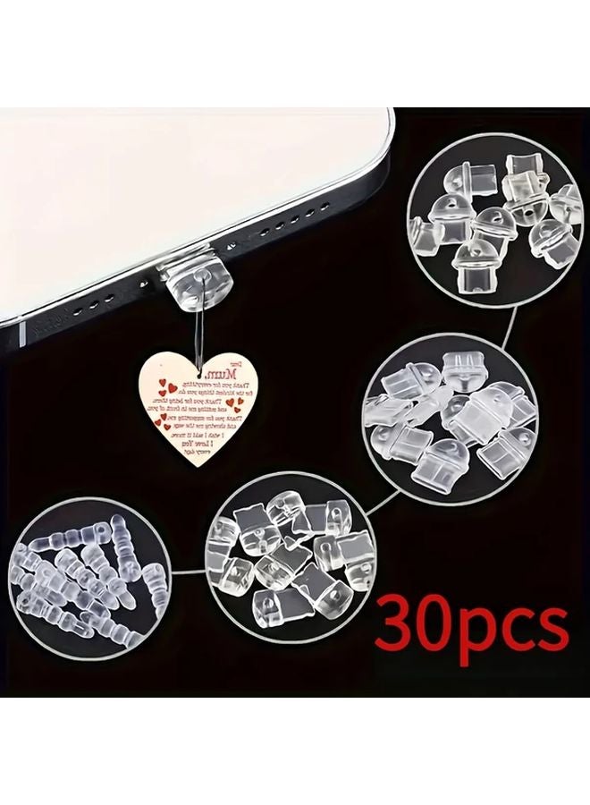 30 قطعة من مجموعة سدادات غبار الهاتف السيليكونية الشفافة المتوافقة مع iPhone وAndroid وType C - Image 2