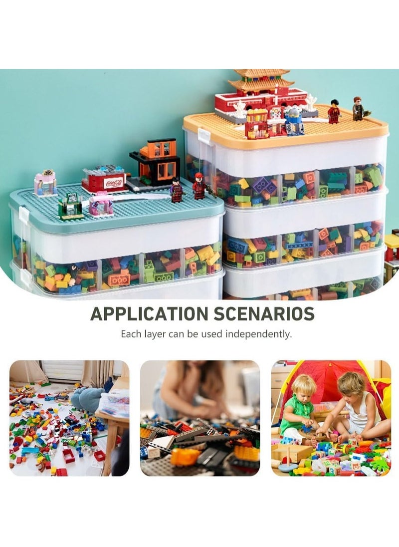 Beauenty - 3 Layers Toy Organizer Bins with Compartments, Building Blocks Storage, Storage Containers for Building Brick Storage, Plastic Stackable Organizer Bin Toy (blue) - Image 1