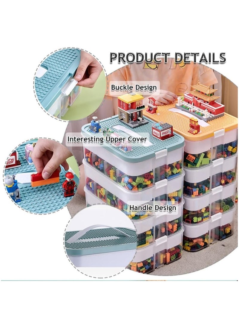 Beauenty - 3 Layers Toy Organizer Bins with Compartments, Building Blocks Storage, Storage Containers for Building Brick Storage, Plastic Stackable Organizer Bin Toy (blue) - Image 1