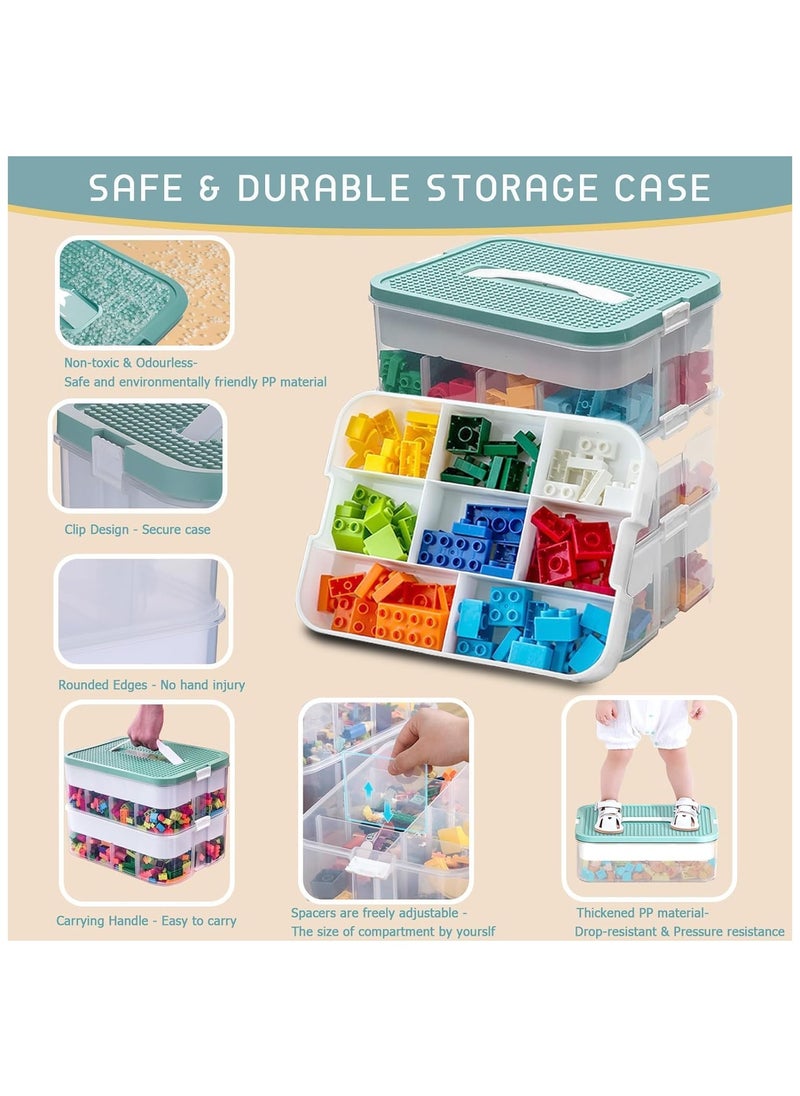 Beauenty - 3 Layers Toy Organizer Bins with Compartments, Building Blocks Storage, Storage Containers for Building Brick Storage, Plastic Stackable Organizer Bin Toy (blue) - Image 1