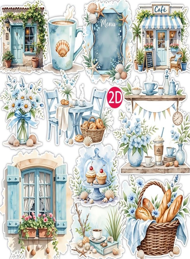 SLGIFT Pack of Stickers from The Blue Mood Seaside Café Series for Decorating Journals, Scrapbooks, and Photo Albums, Perfect for Projects and School Crafts - Image 1