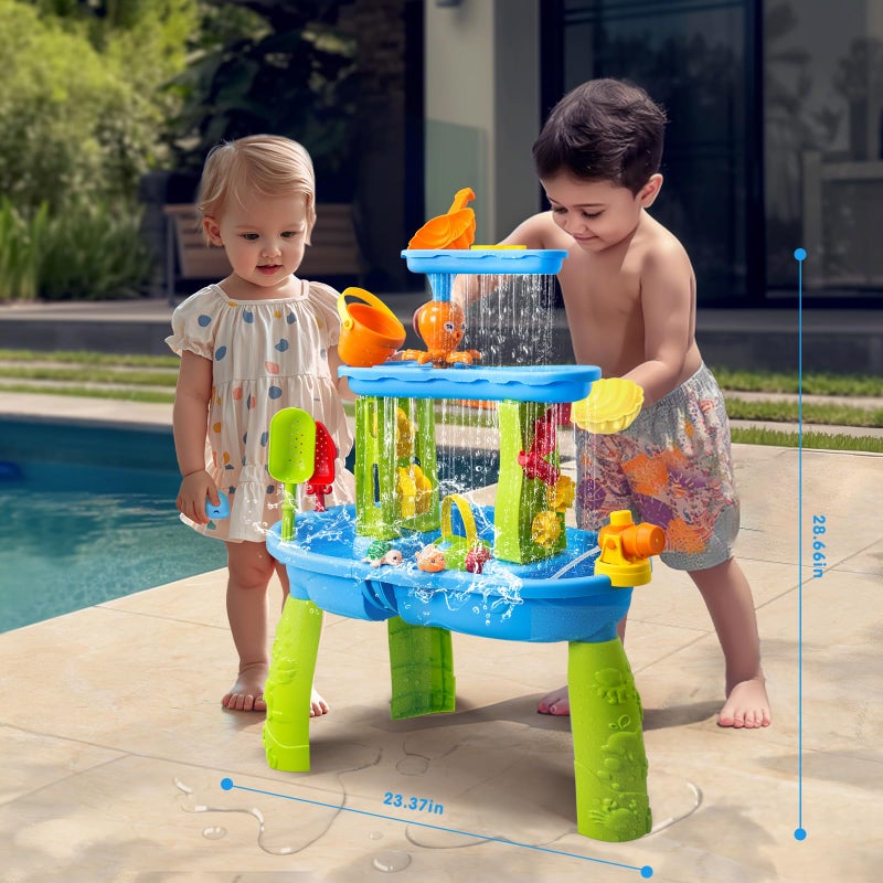 AuntyFey Water Table for Toddlers 1-3-5, Toddler Sand Table, Kids Water Table with Umbrella for Outside Kids Ages 4-8, Blue - Image 4