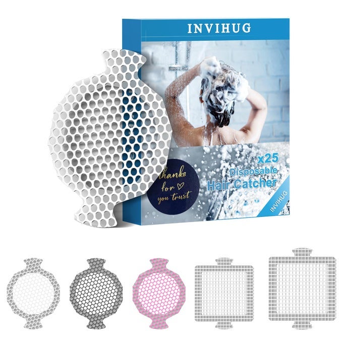 25 PACK DISPOSABLE SHOWER DRAIN HAIR CATCHER MESH STICKERSDISPOSABLE HAIR DRAIN CATCHER WHITE