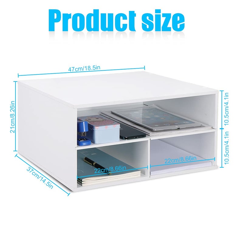 EMERIT Printer Stand for Desk - 2 Tier Desktop Printer Stand with Paper Storage, Printer Riser Organizer for Home Office, Holds up to 30 lbs, White - Image 5