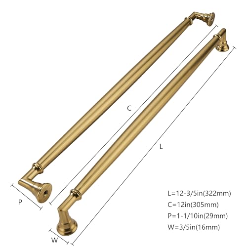 khtumeware 5 Pack 12 Inch305mm Brushed Brass Cabinet Pulls Heavy Duty Solid Warm Brass Cabinet Handles Kitchen Brushed Gold Cabinet Hardware for Cupboard Drawer Handles - Image 3