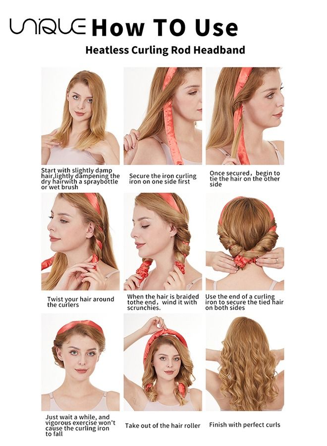 يونيك مجموعة تجعيد الشعر بدون حرارة - طوق رأس مجعد من الساتان للطبيعي - النوم في أداة تصفيف ليلية مع (أسود) - Image 5