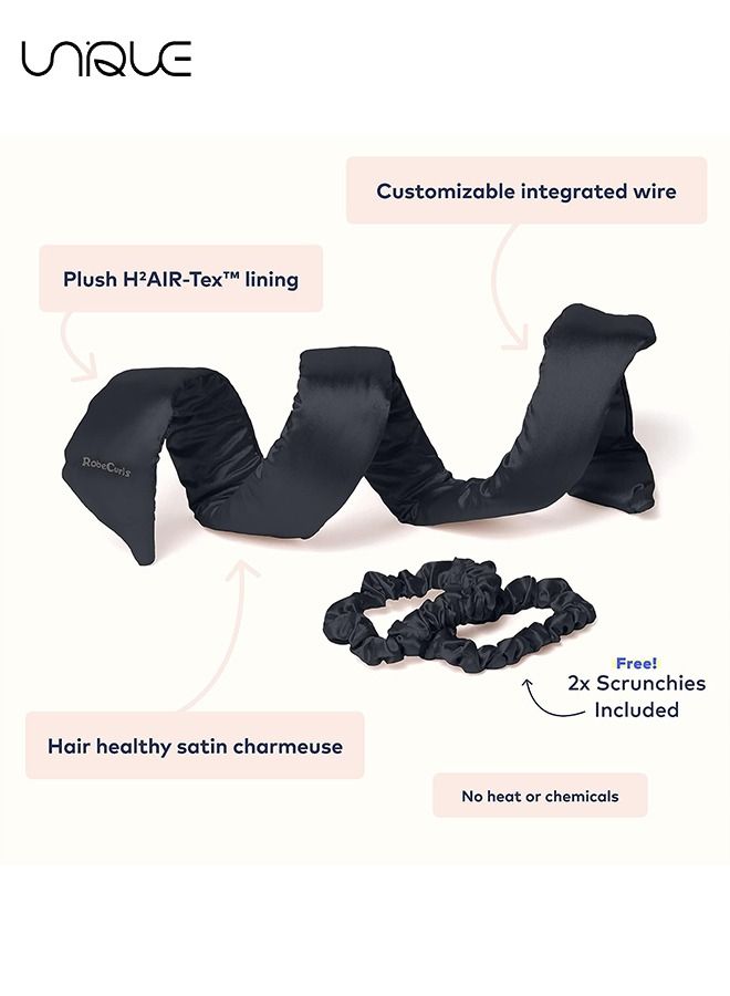 يونيك مجموعة تجعيد الشعر بدون حرارة - طوق رأس مجعد من الساتان للطبيعي - النوم في أداة تصفيف ليلية مع (أسود) - Image 2