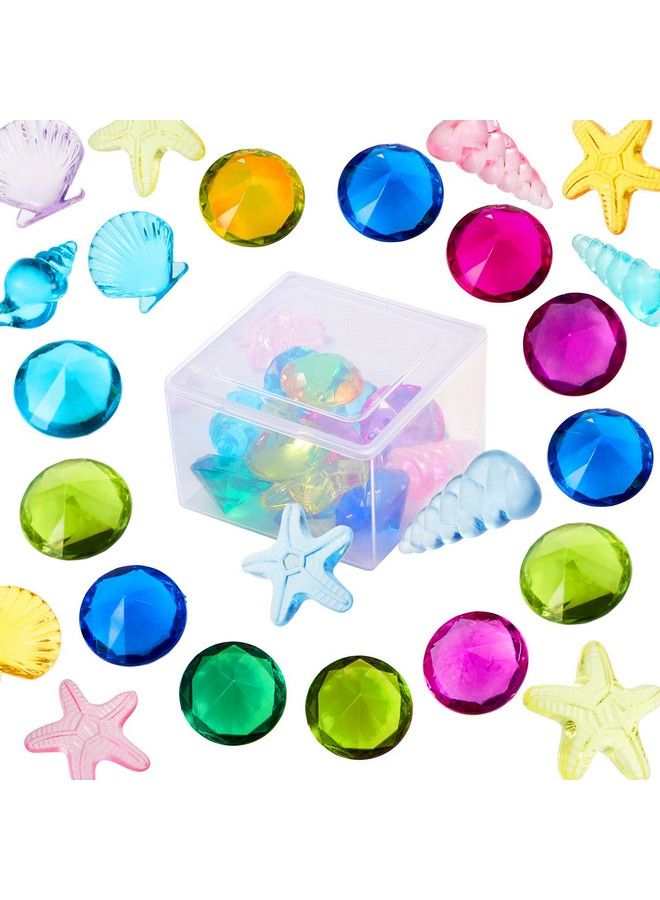 Skylety 24 Pieces Diving Gem Pool Toy Ocean Theme Colorful Diamond Set Marine Animals Gem Summer Swimming Dive Throw Toy Set Acrylic Gemstones For Pool Use Pool Party Favors Packed In Clear Box (Retro Style) - Image 1