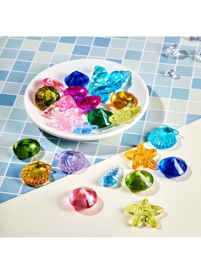 Skylety 24 Pieces Diving Gem Pool Toy Ocean Theme Colorful Diamond Set Marine Animals Gem Summer Swimming Dive Throw Toy Set Acrylic Gemstones For Pool Use Pool Party Favors Packed In Clear Box (Retro Style) - Image 3
