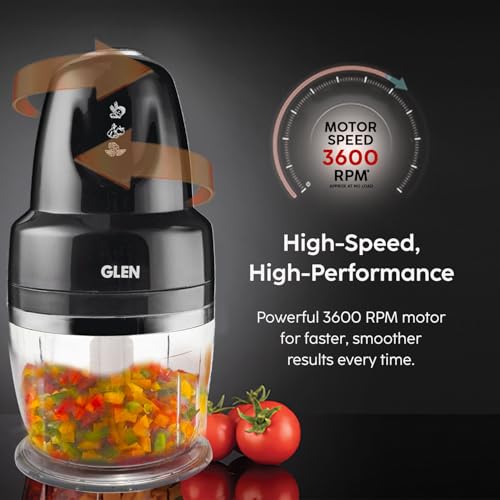 Glen Electric Chopper for Kitchen, 400ml Bowl, 250W Mini Fruit & Vegetable Cutter with Rust-Resistant Stainless Steel Blades, Extra Bowl, Whisker Disc, Chops Onion & Nuts - Black (SA4043PLUSBLK) - Image 4