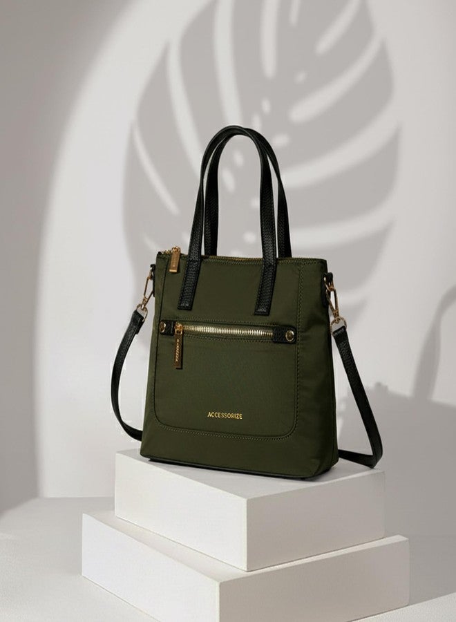 Accessorize London Women's Olive Green Kylie Nylon Tote | water-resistant Mini Shoulder Bag with Detachable Sling Strap | Stylish Casual & Travel Handbag - Image 4